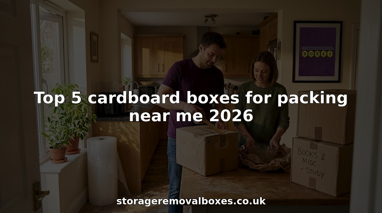 Couple packing cardboard boxes in living room