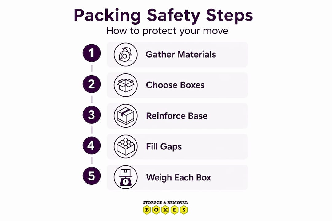 Infographic showing five safe packing steps