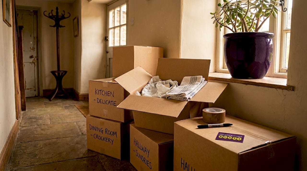 Close-up double-walled boxes ready for move