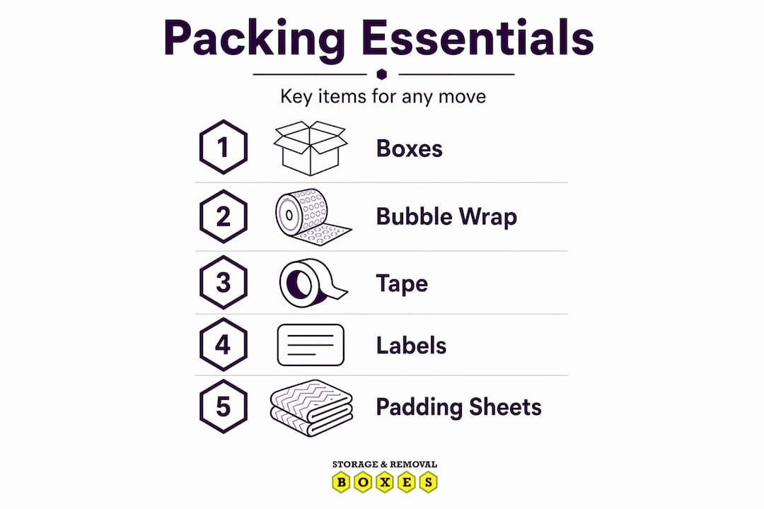 Infographic showing key moving packing essentials