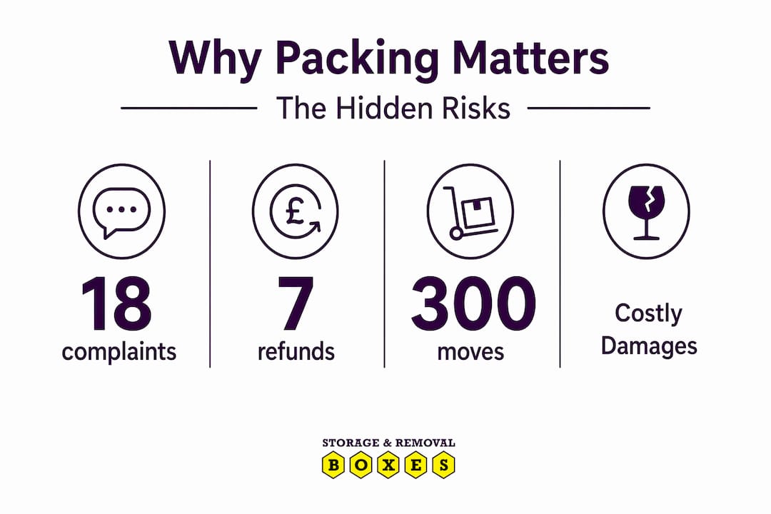 Infographic with key packing complaint and refund stats