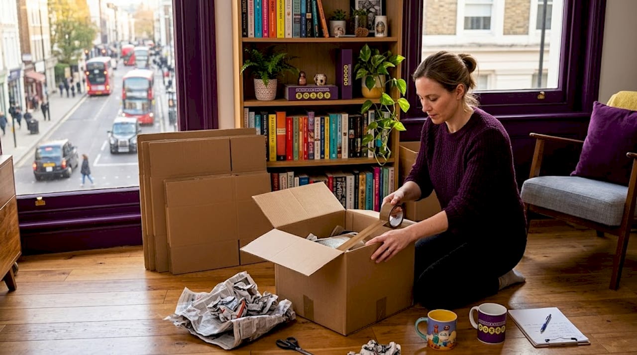 Woman sealing box with strong packing tape
