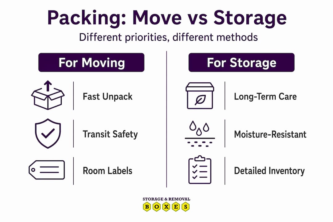 Infographic comparing moving and storage packing differences