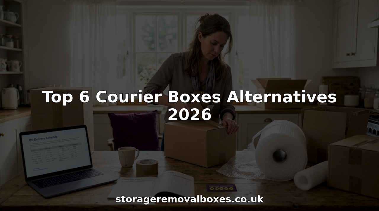 Woman packing courier boxes at kitchen island