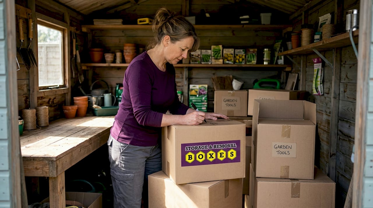 Person packing using used cardboard boxes
