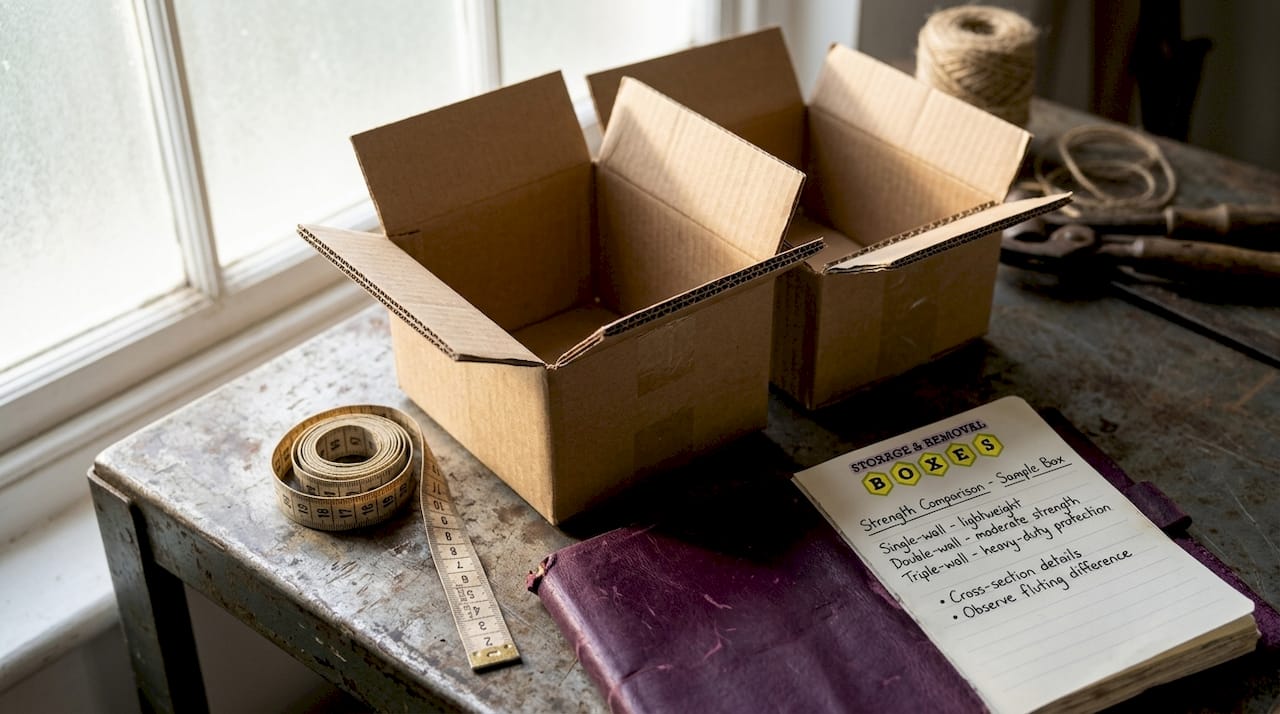 Close-up of cardboard box construction types