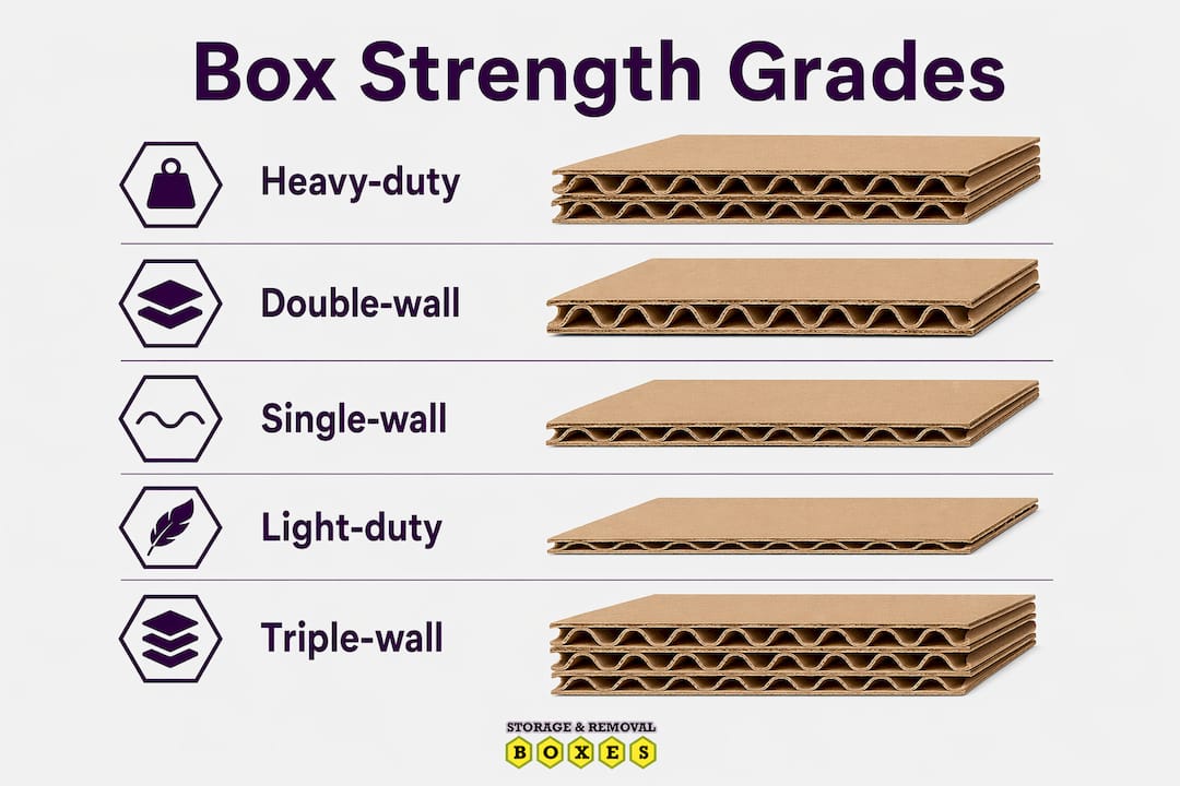 Infographic showing cardboard box strength grades