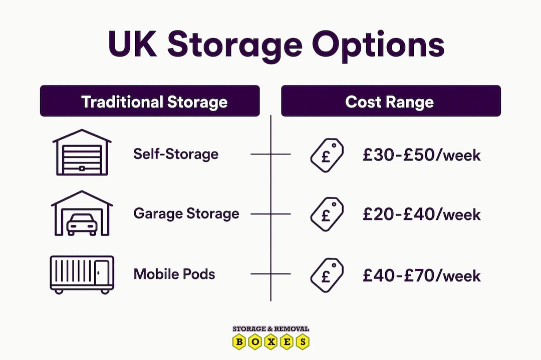 Infographic comparing UK storage option types and costs
