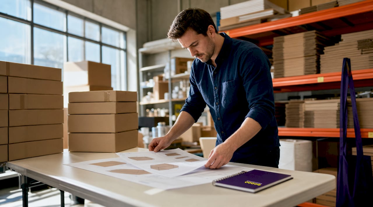 Person reviewing packaging terminology documents at desk