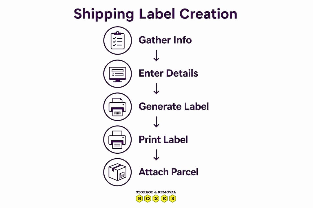 Infographic outlining steps to create and print shipping labels