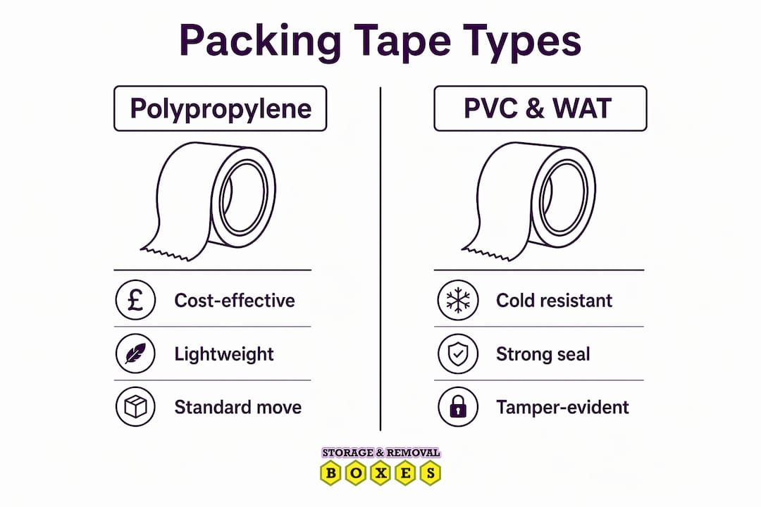 Infographic comparing polypropylene and PVC/water-activated tapes