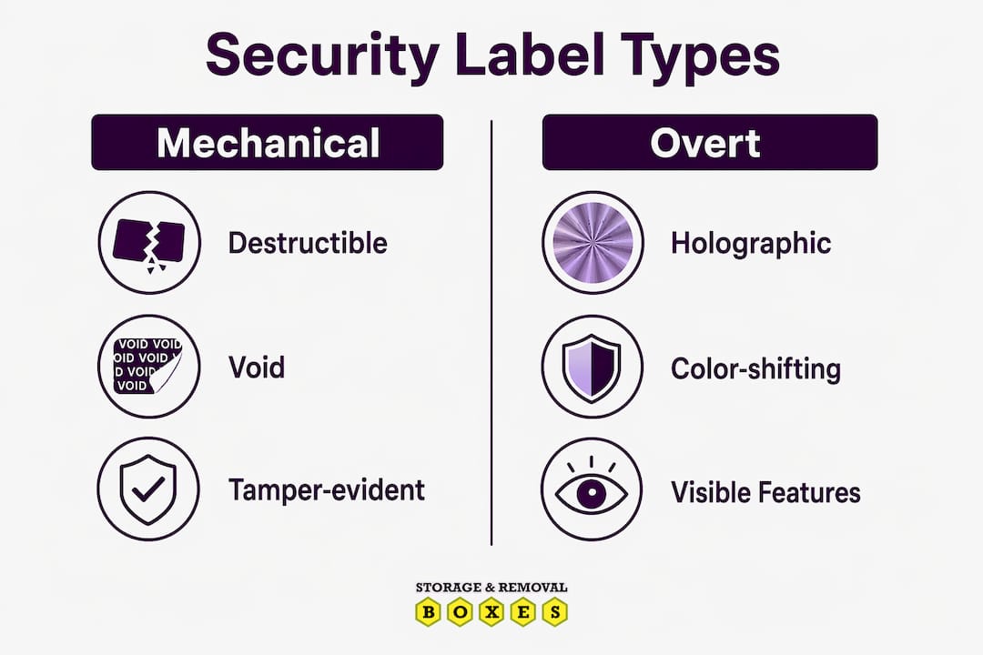 Infographic comparing mechanical and overt security label types