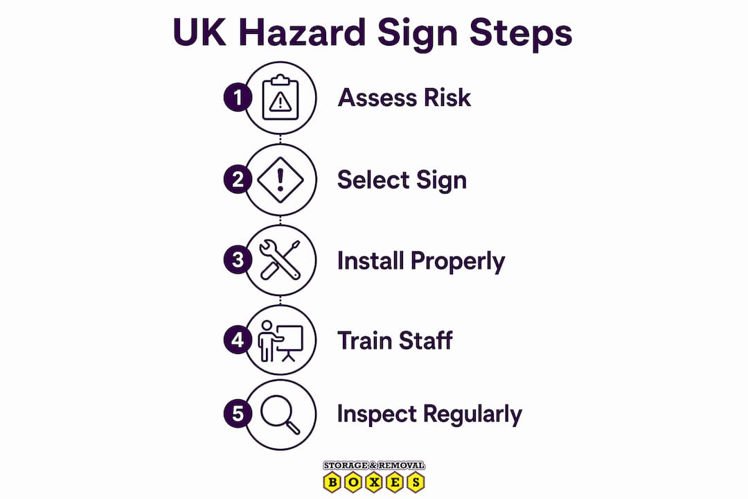 Infographic outlining UK hazard sign compliance steps