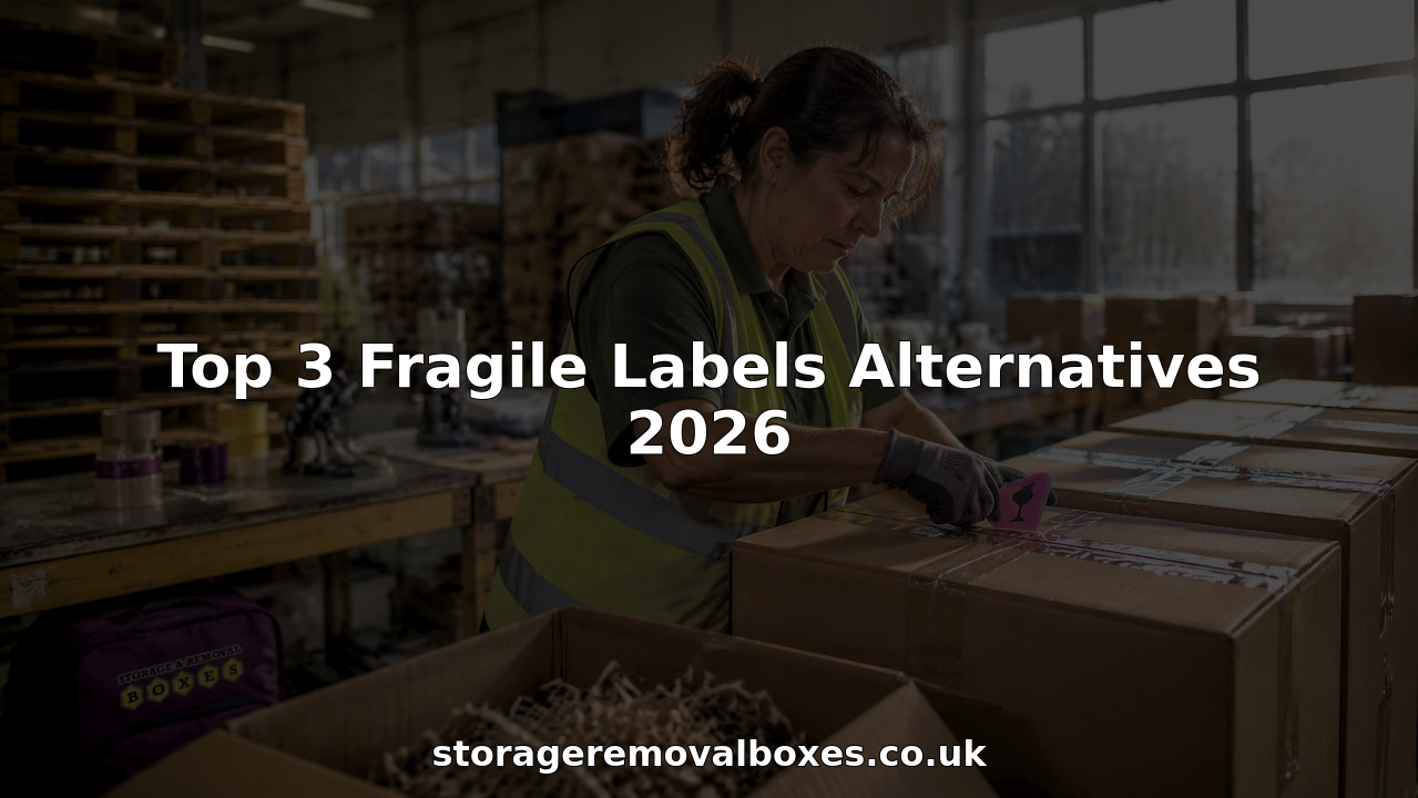 Worker placing fragile label on moving box
