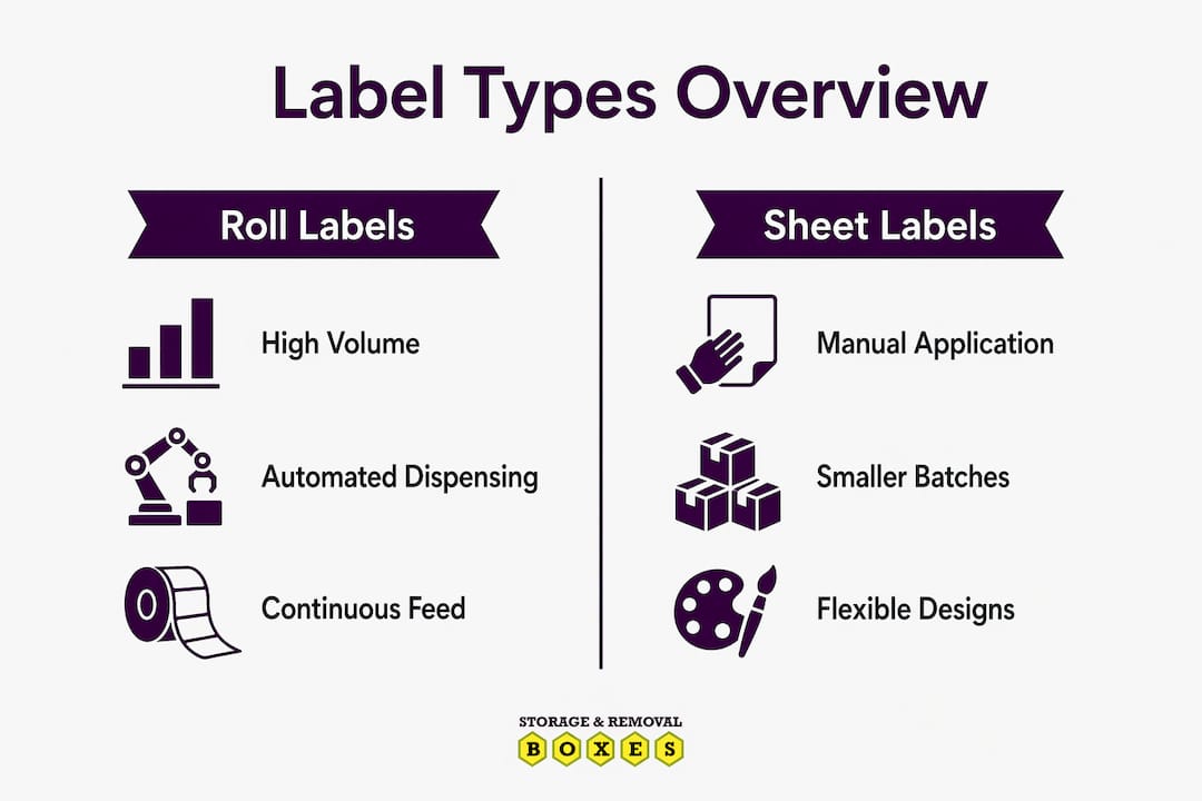 Infographic comparing roll labels and sheet labels