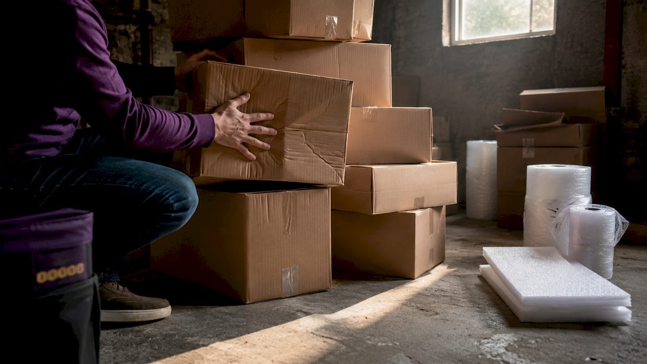 Hands testing weak cardboard box quality