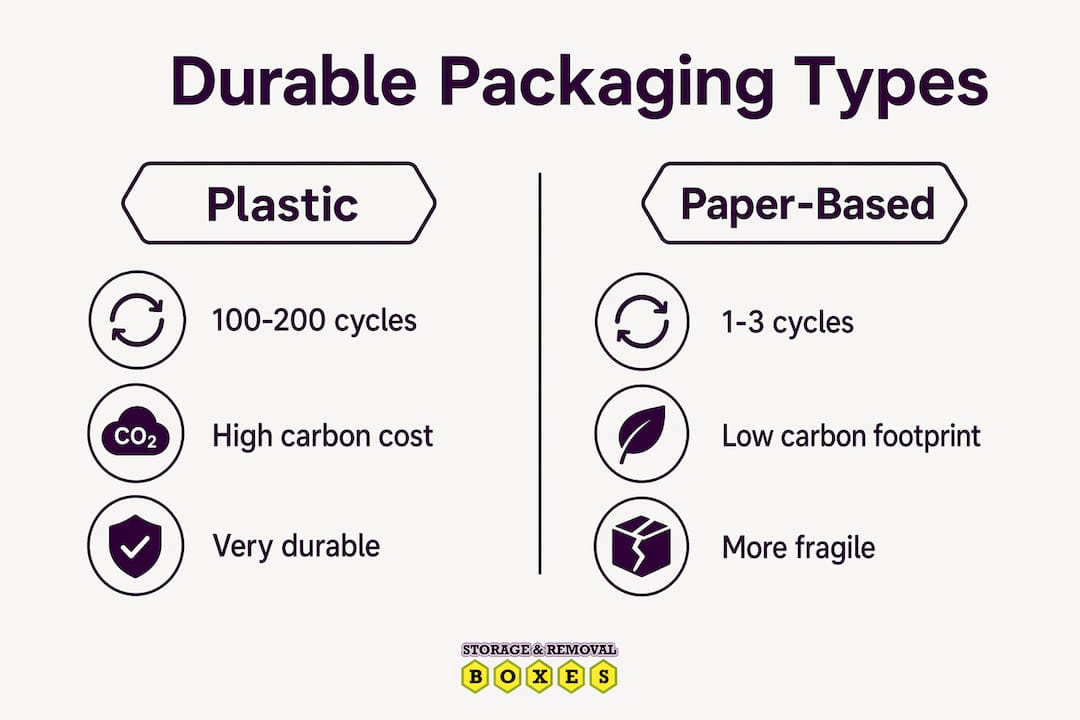 Infographic comparing plastic and paper packaging durability