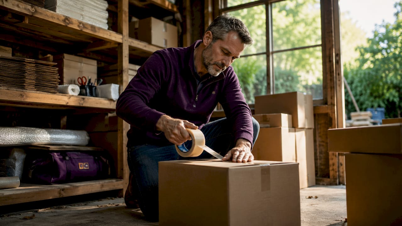 Man packing boxes for home move