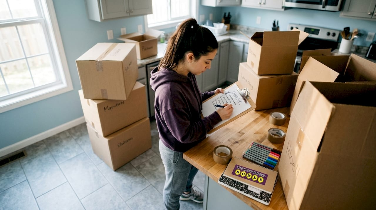 Woman organizing packing workflow checklist