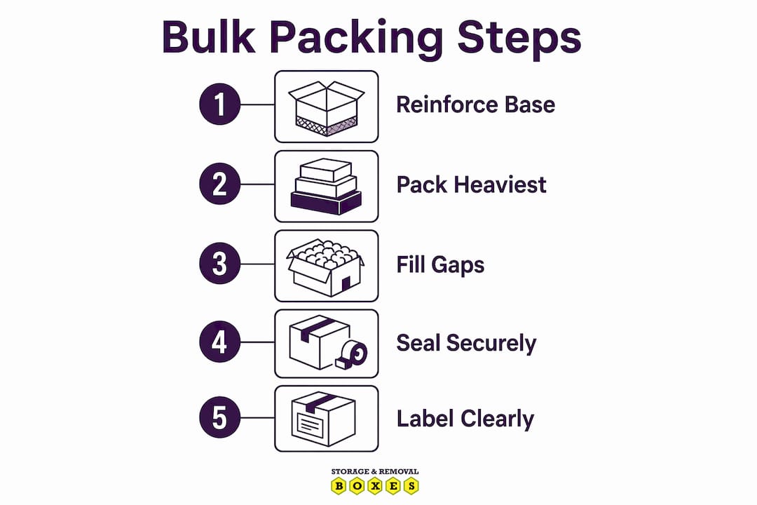 Step-by-step bulk packing process infographic