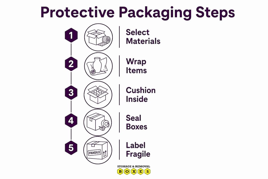 Infographic showing steps for protective packaging