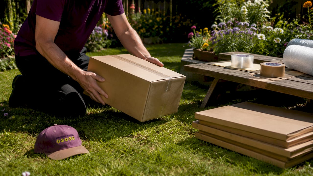 Hands checking sealed moving box for movement