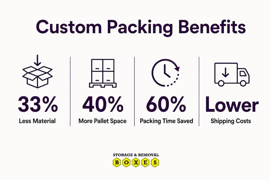 Infographic showing key benefits of custom packing solutions