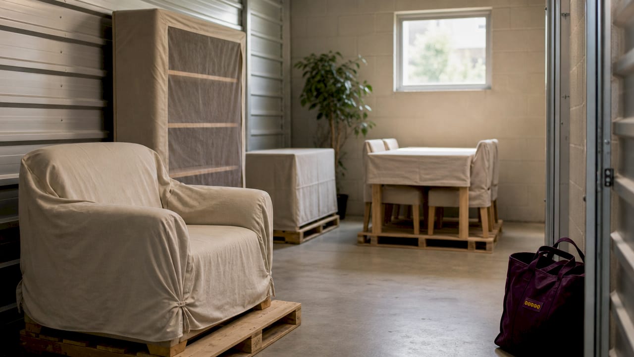Organized storage unit with covered furniture