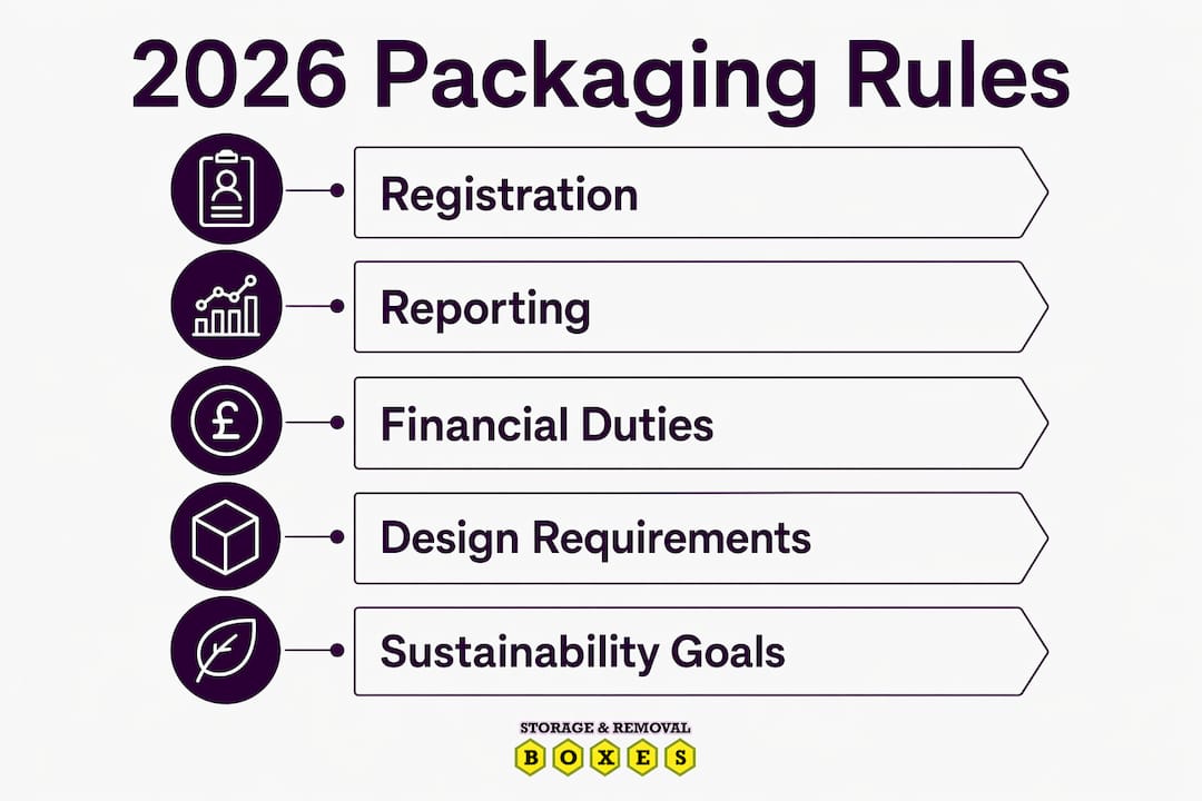 Infographic showing key steps in UK packaging regulations 2026