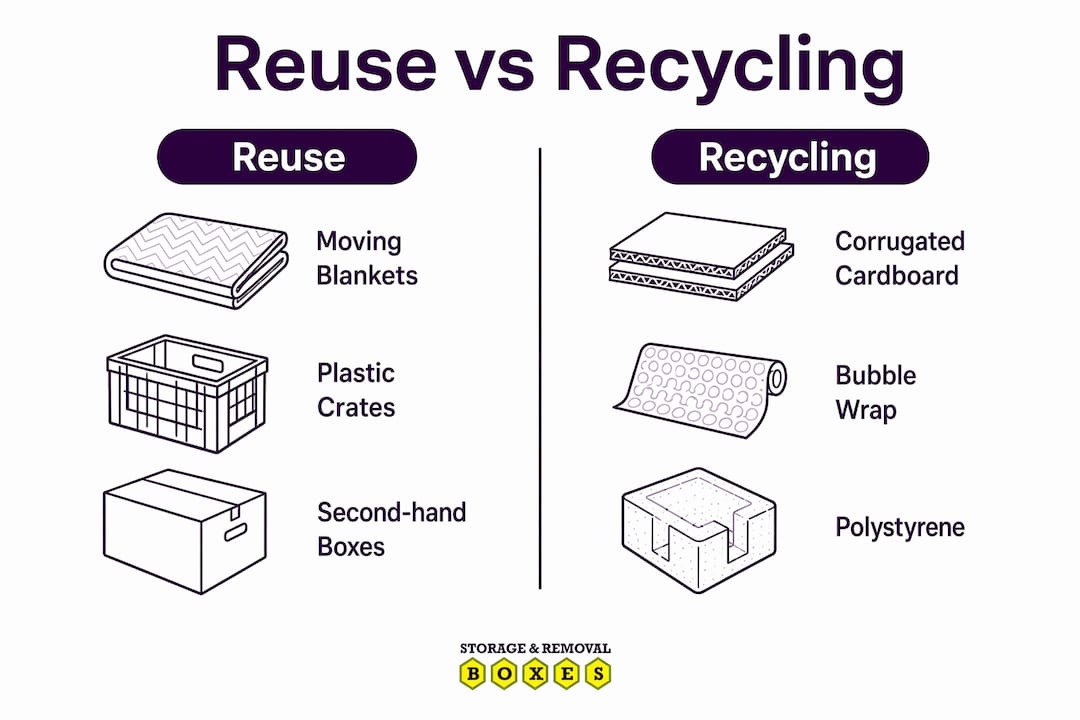 Infographic comparing reuse and recycling in removals