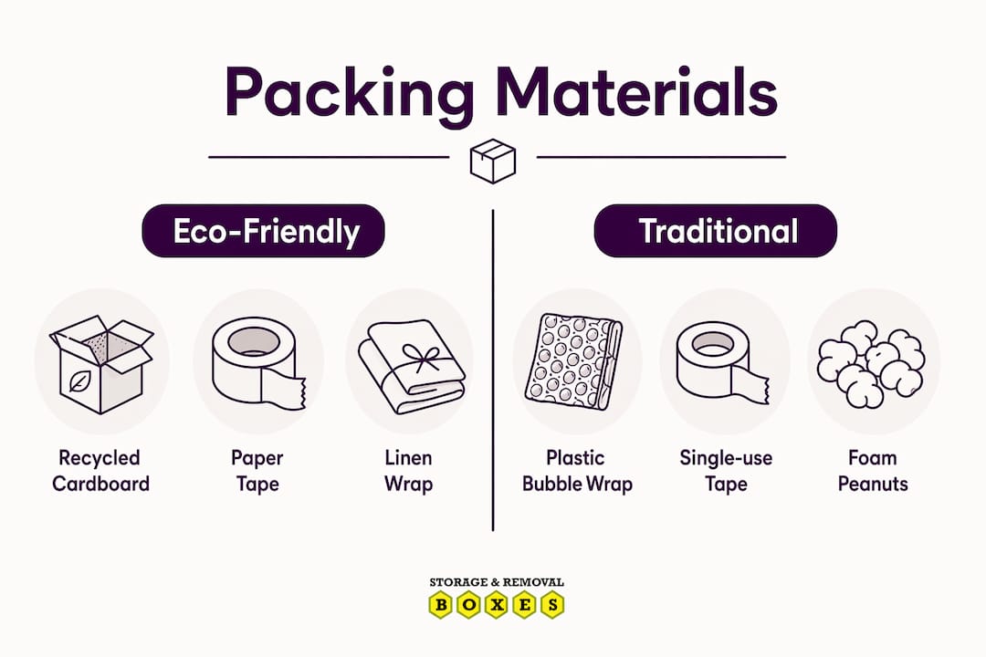 Infographic comparing sustainable and traditional packing materials