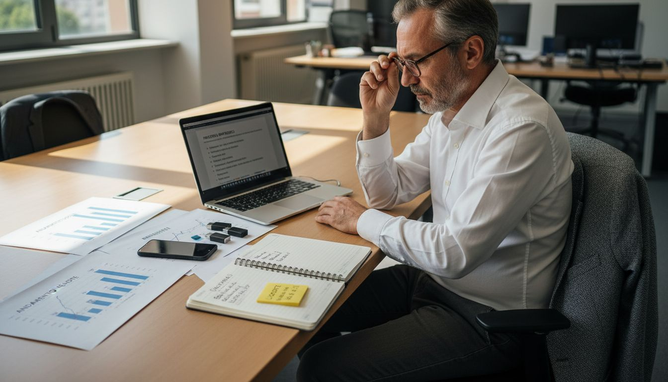 Professionista al lavoro mentre cura la comunicazione B2B alla propria scrivania