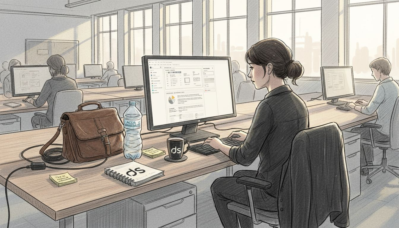 Un dipendente che lavora in uno spazio di coworking mentre utilizza strumenti CRM per gestire i clienti e organizzare le attività.