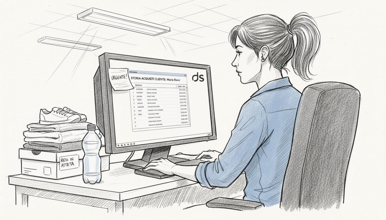 Un operatore del servizio clienti controlla lo storico degli acquisti del cliente.