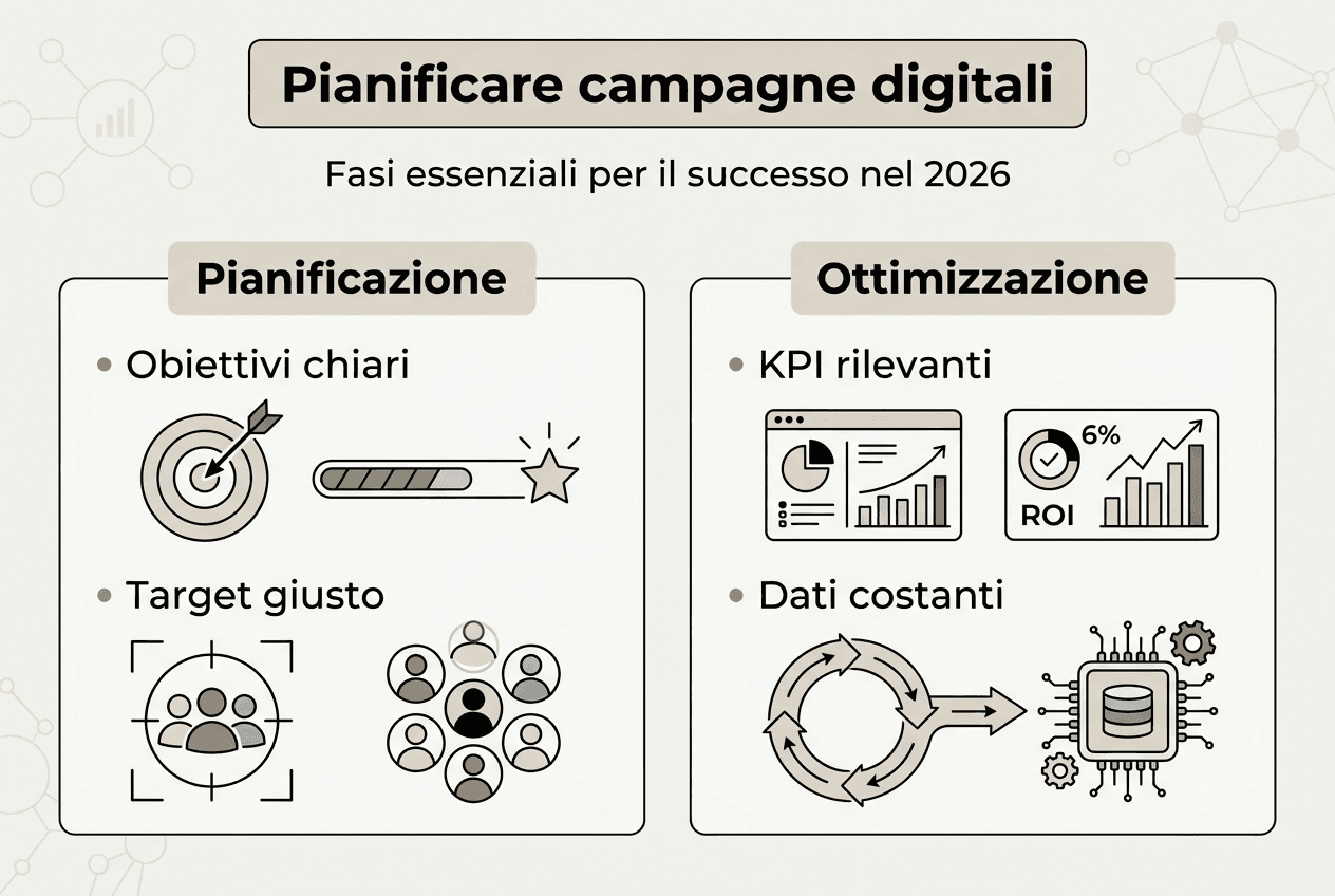 Infografica dedicata ai momenti fondamentali di una campagna digitale