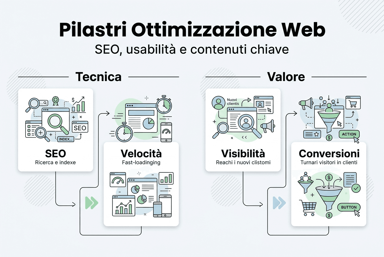 Infografica pilastri ottimizzazione sito web