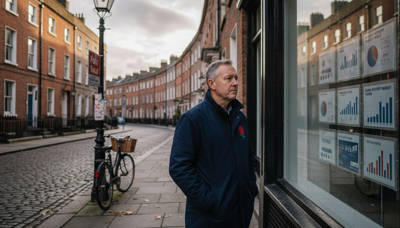 Man looks at property prices Dublin street