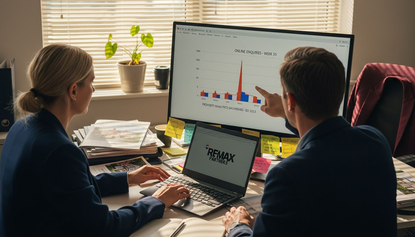 Estate agents reviewing online listing stats