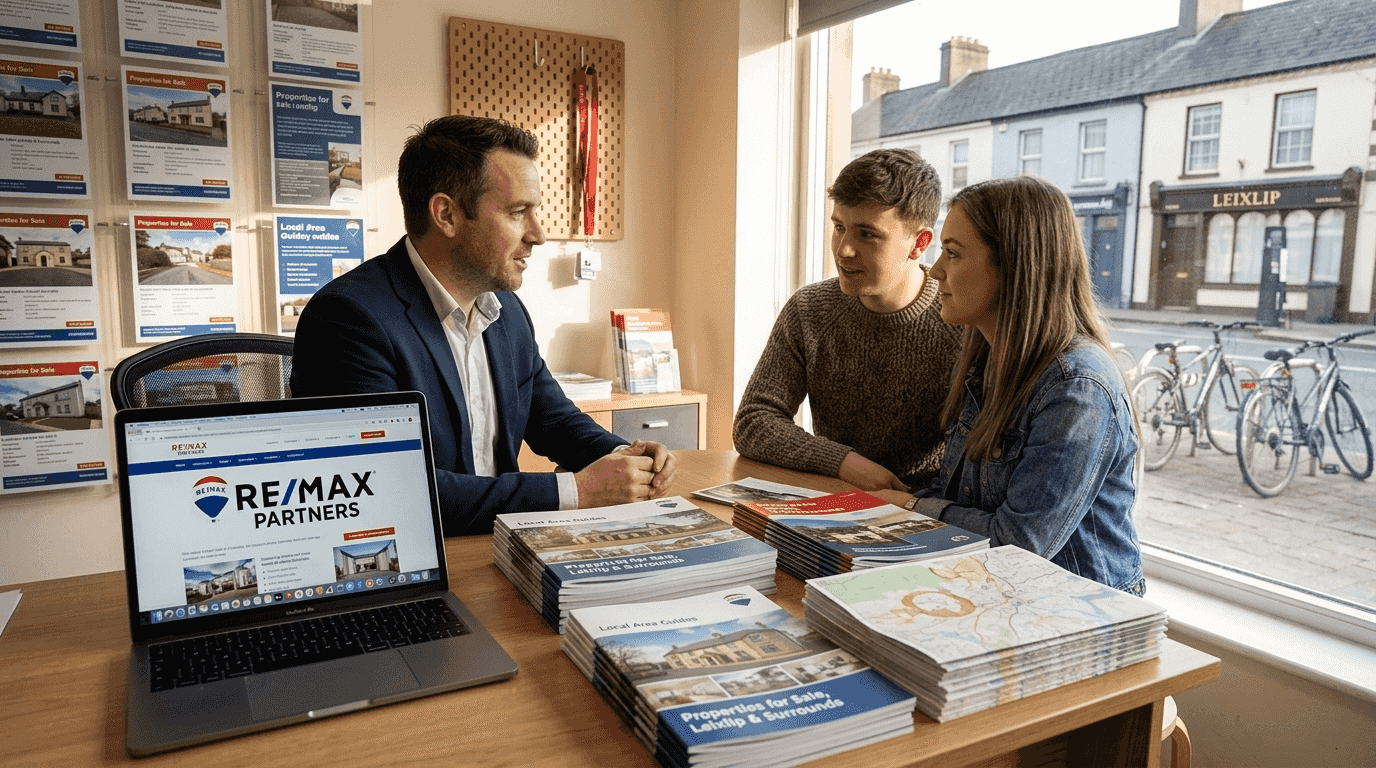 Estate agent meeting young couple in Leixlip