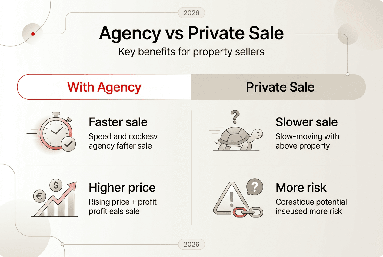 Infographic comparing agency and private sale benefits
