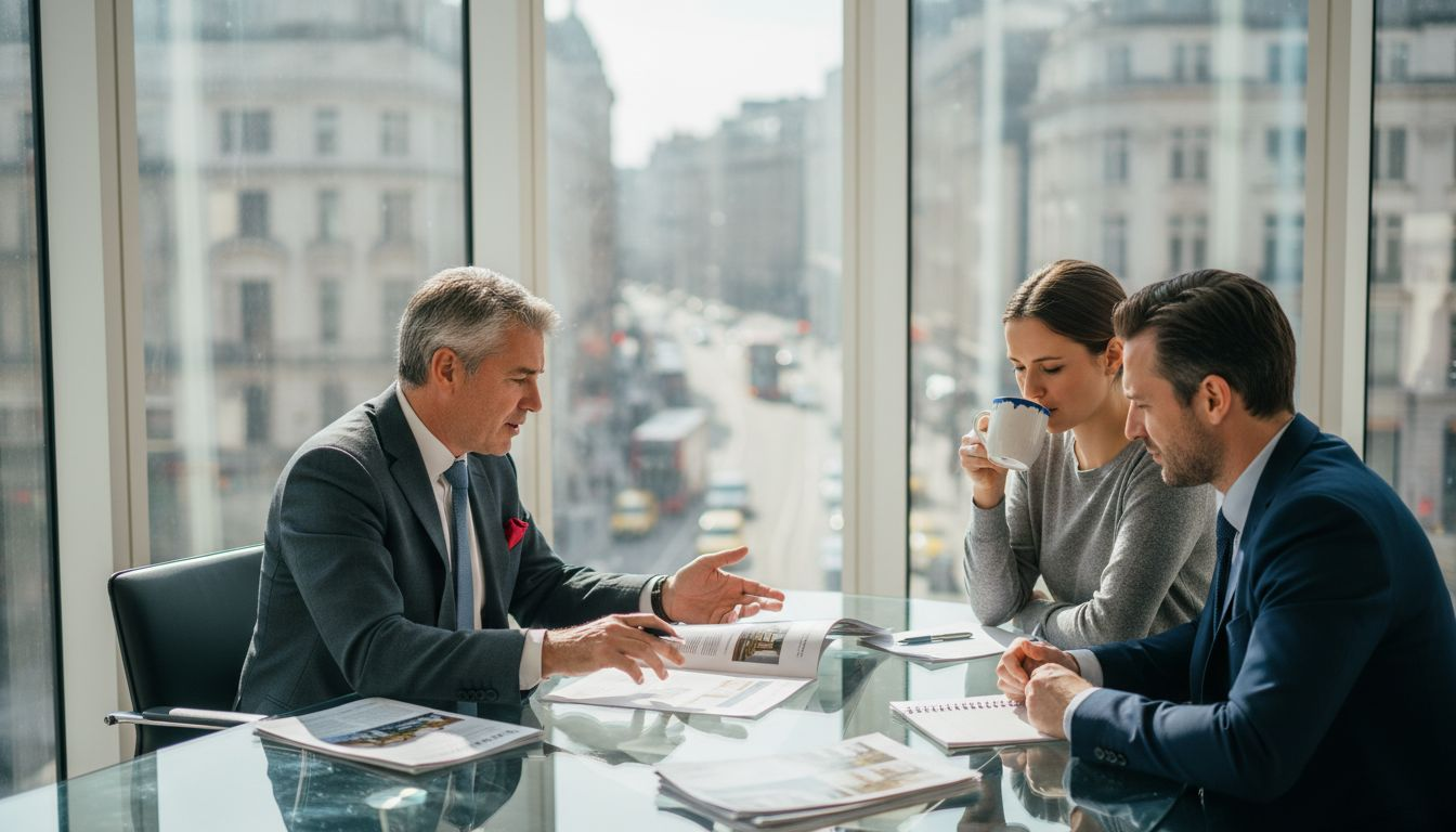 Agent consulting sellers in light-filled office