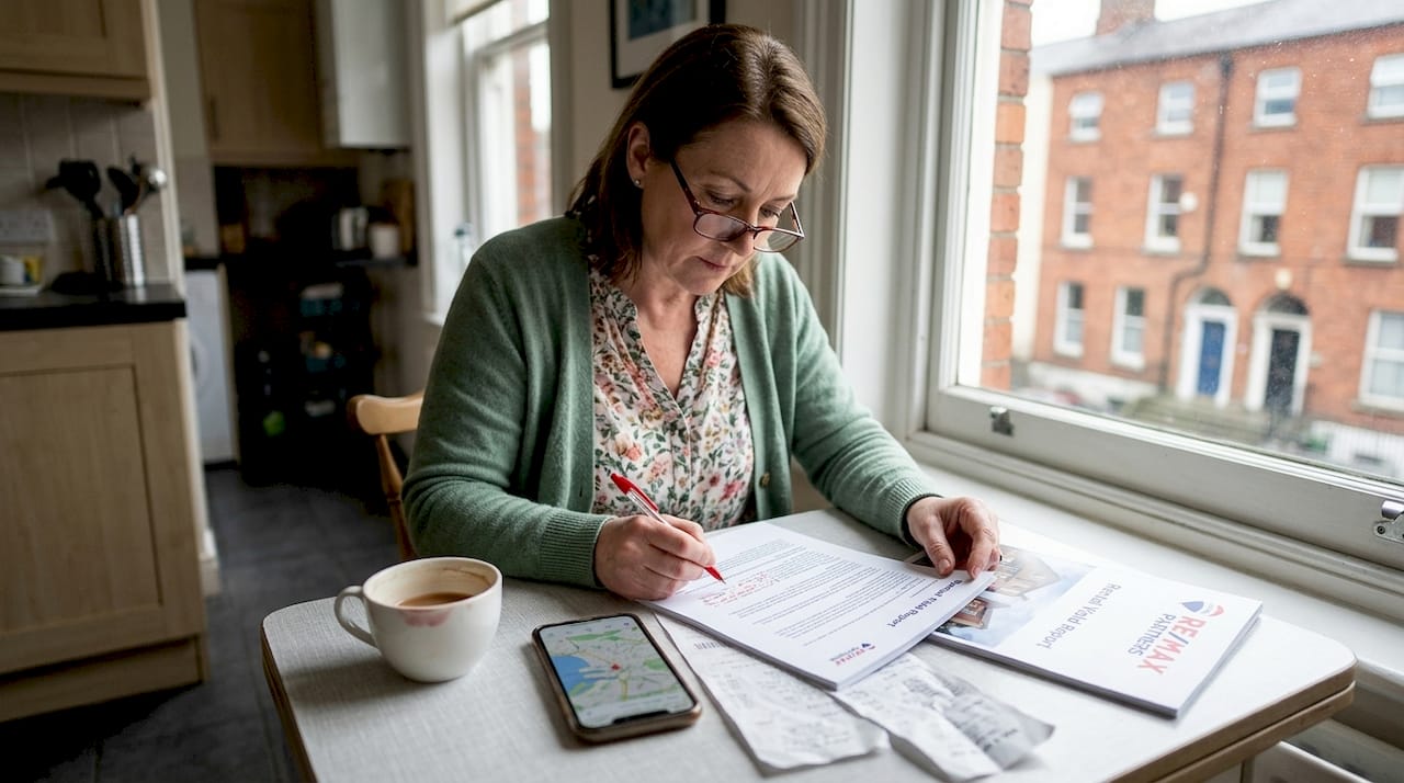 Investor reading rental yield report in Dublin kitchen