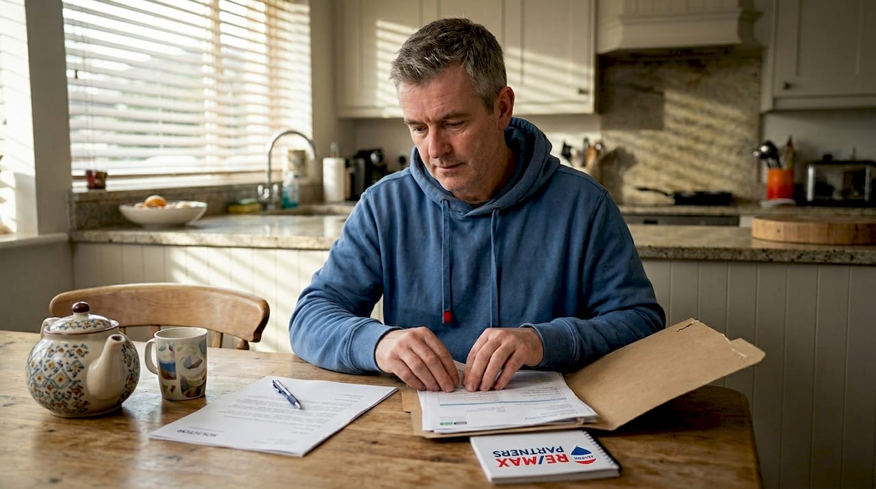 Irish homeowner organizing property sale paperwork