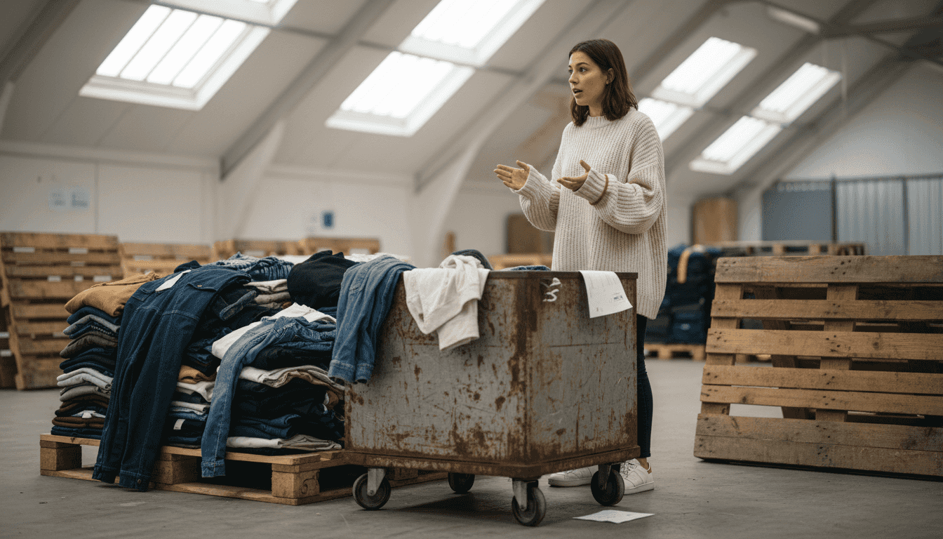 Handelaar inspecteert een pallet vol met oude voorraden