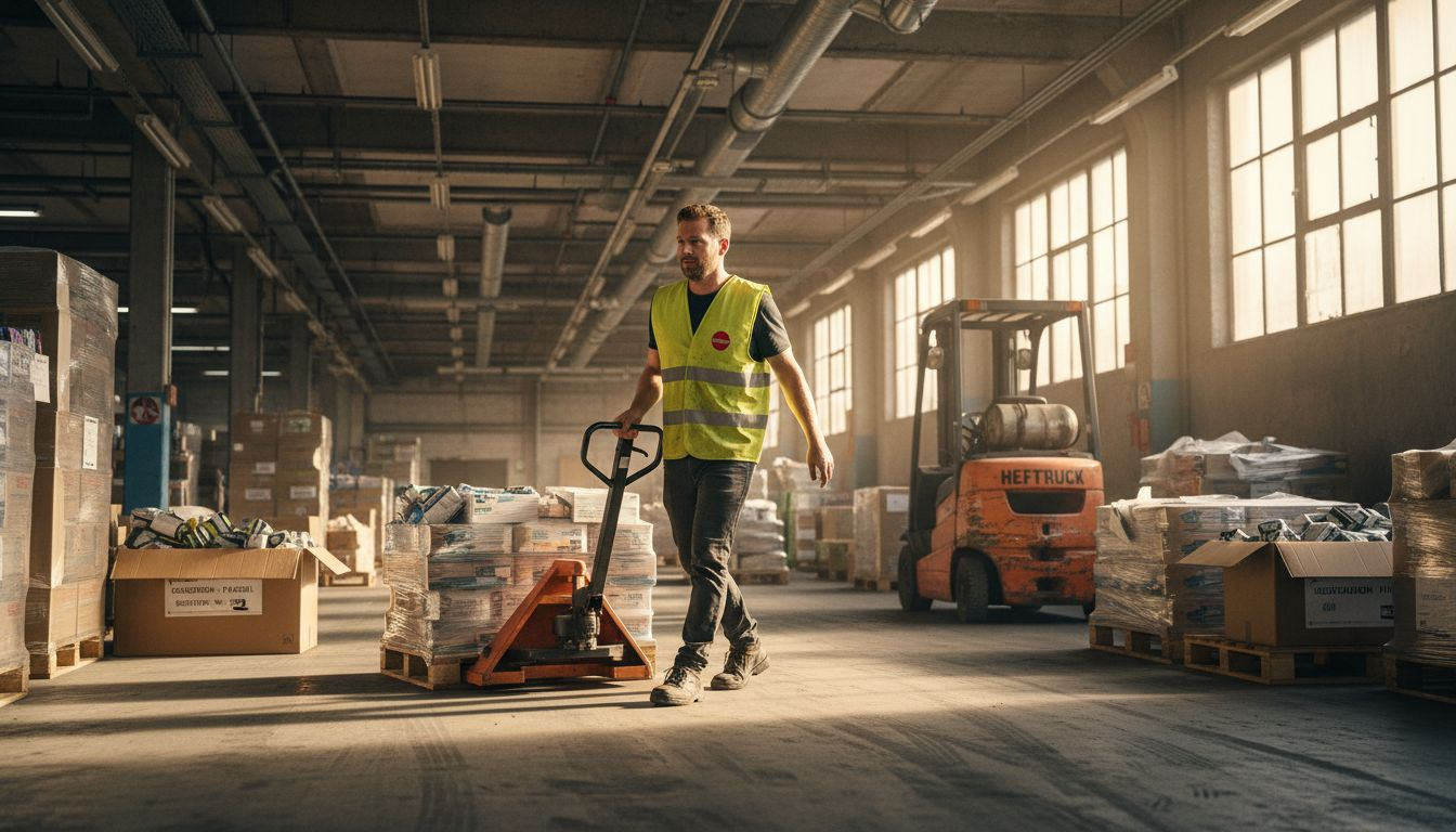 Magazijnmedewerker die pallets met restpartijen sorteert