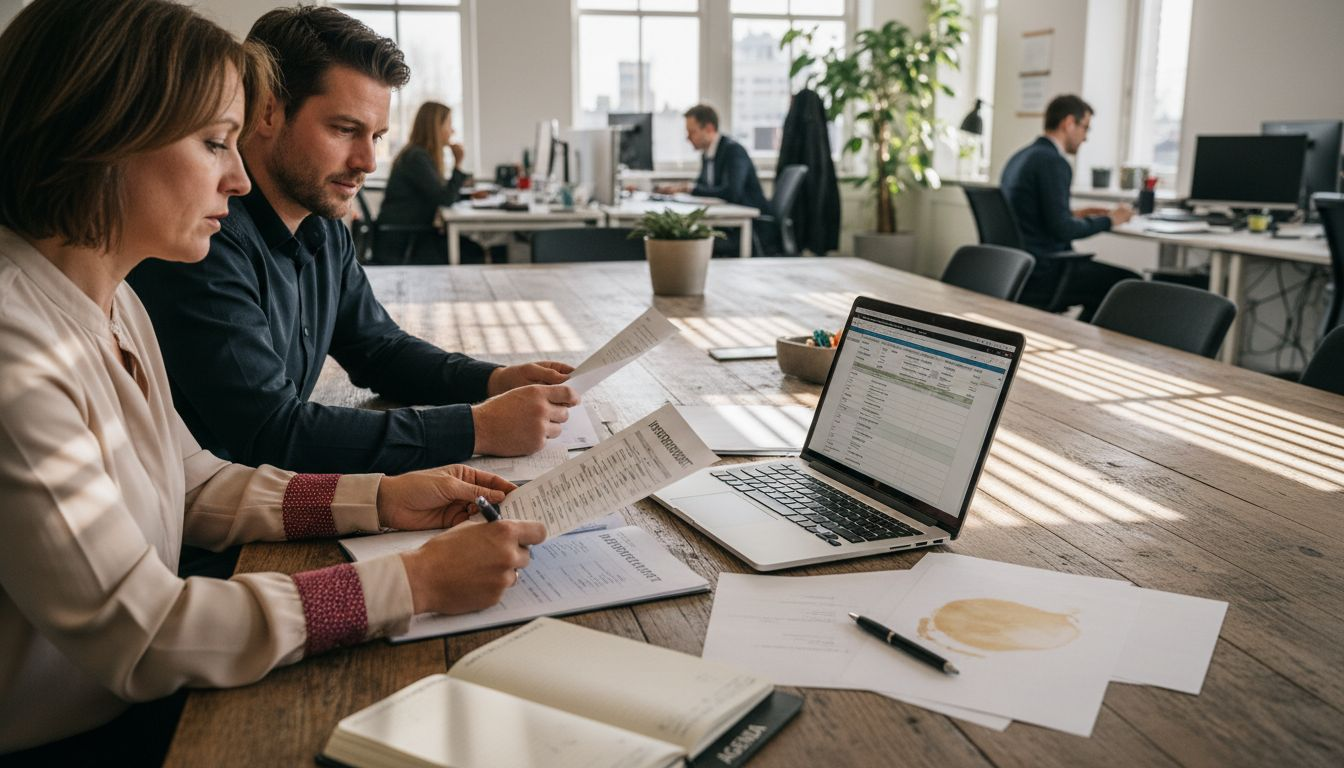 Managers nemen samen het dossier van de restpartij door