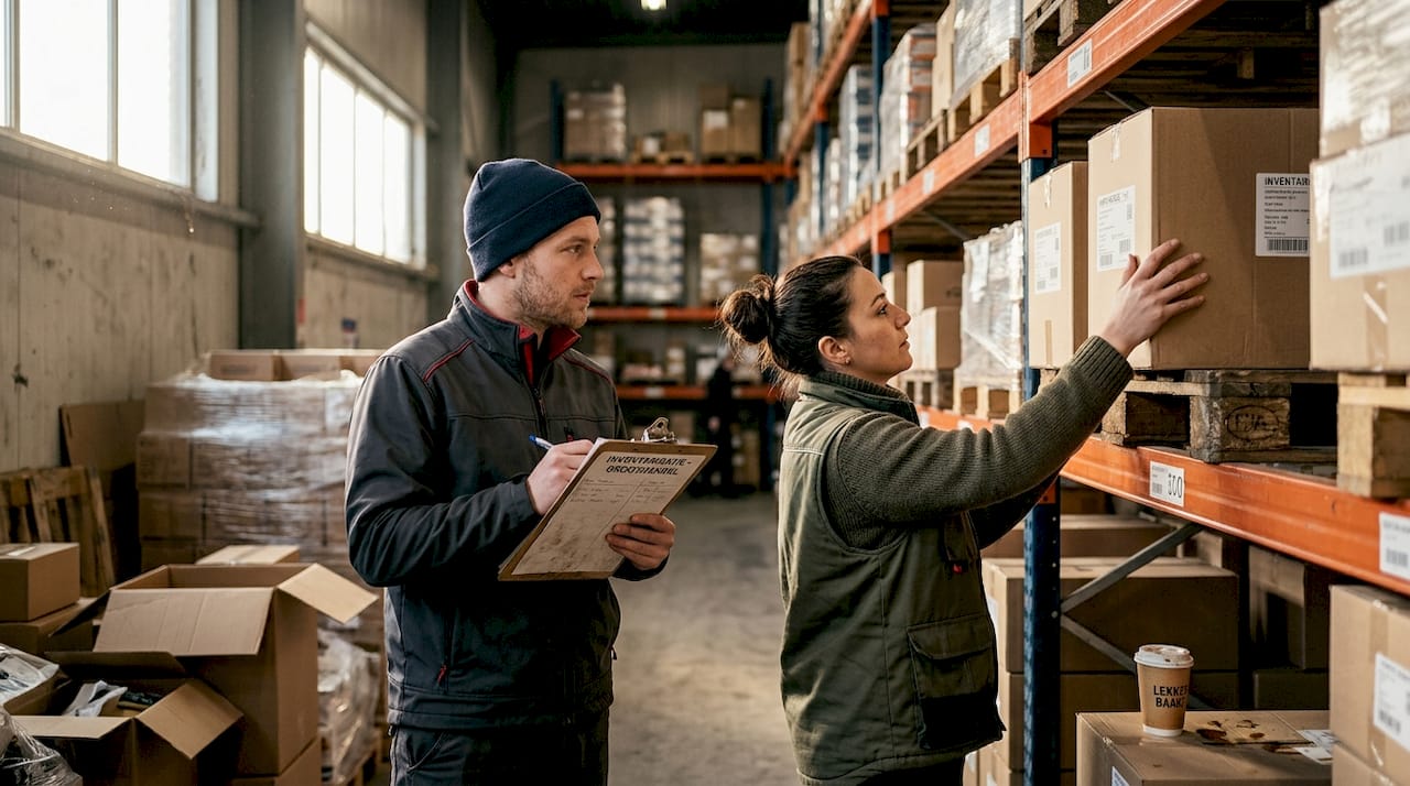 Staff are inspecting the incoming boxes in the wholesaler's warehouse.