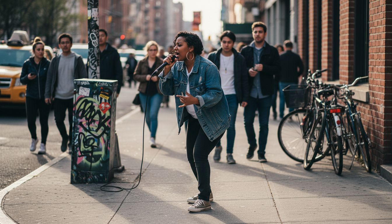 Urban street rapper storytelling moment