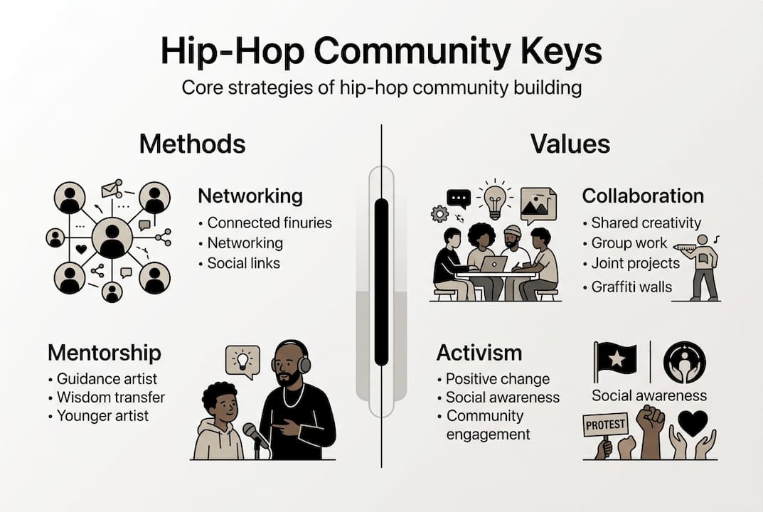 Infographic showing hip-hop community strategies