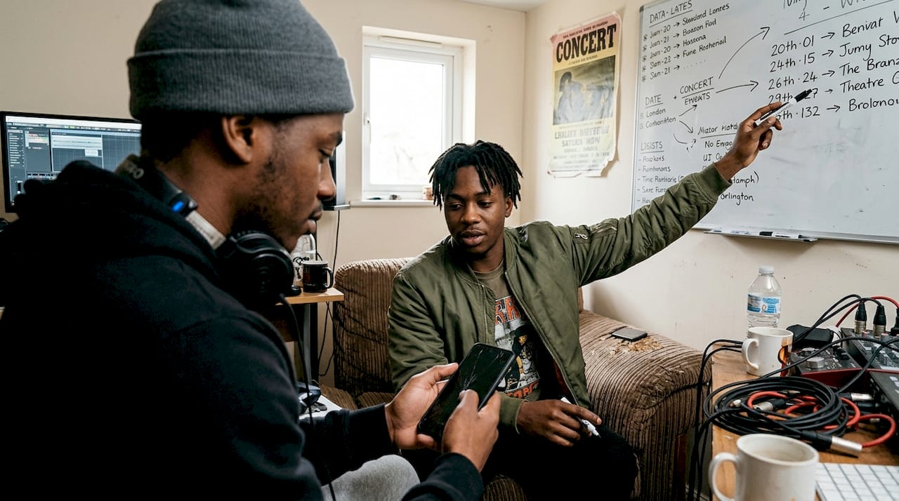Artists networking in home recording studio